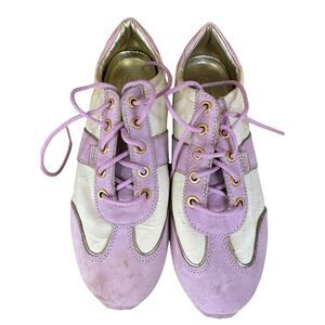 Coach Kelley Sneakers Women’s 8.5 Purple Suede Canvas Low Top Logo Lace Up